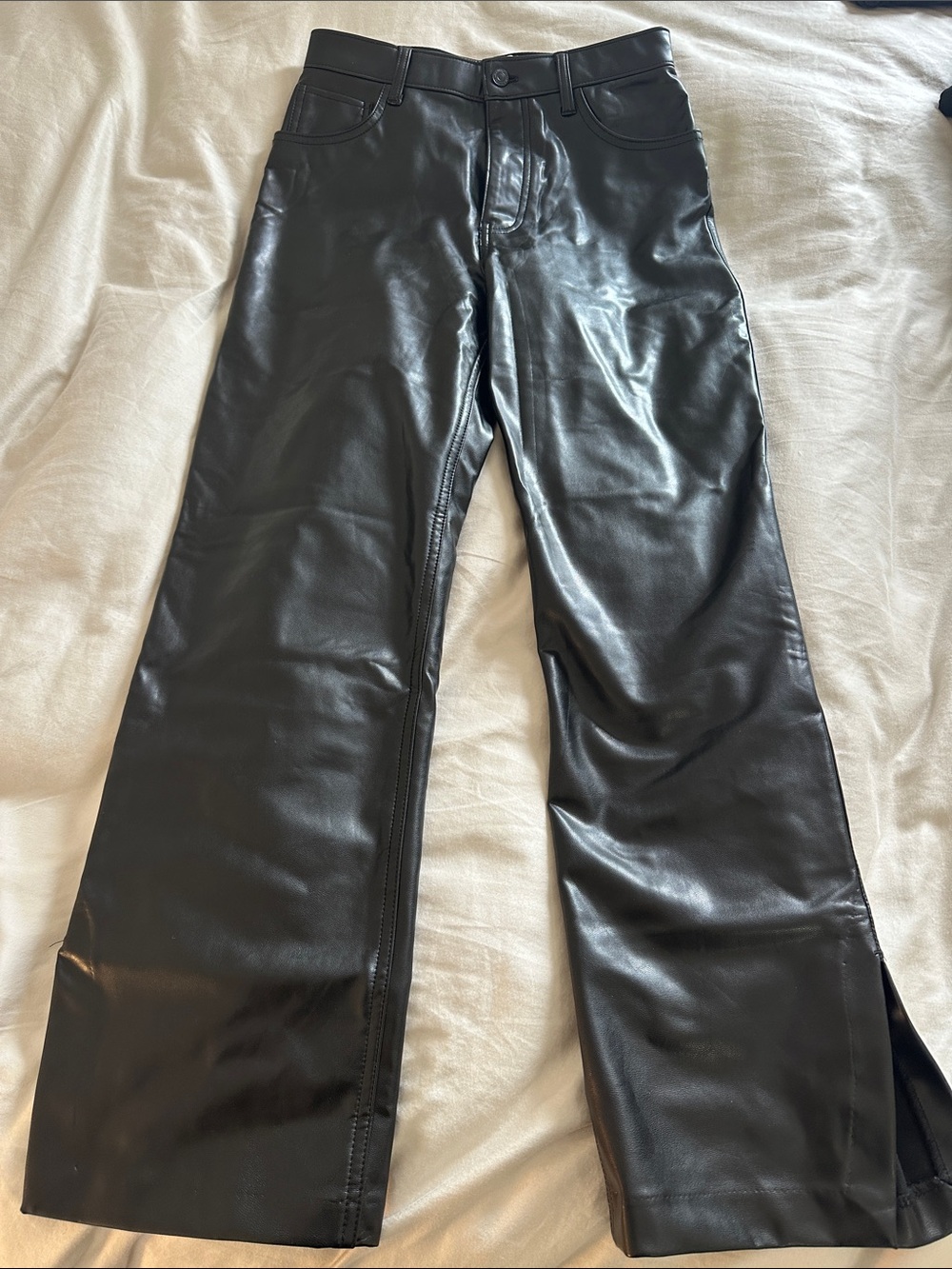 Abercrombie Black Vegan Leather 90’s Straight Leg Ultra High Rise Pants
